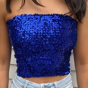 Blue sequin tube top